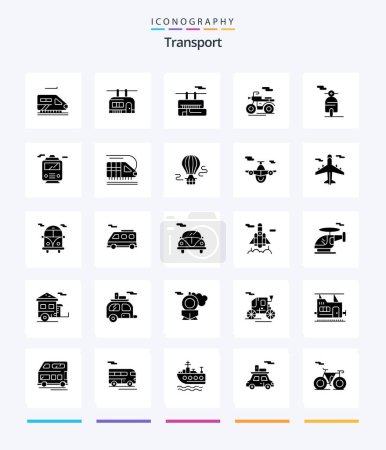 Téléchargez les illustrations : Creative Transport 25 Glyph Solid Black icon pack  Such As airplane. hot. scooter. balloon. transportation - en licence libre de droit