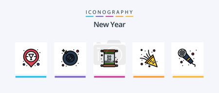 Illustration for New Year Line Filled 5 Icon Pack Including invitation. glasses and mustaches. invite. glasses. fun. Creative Icons Design - Royalty Free Image