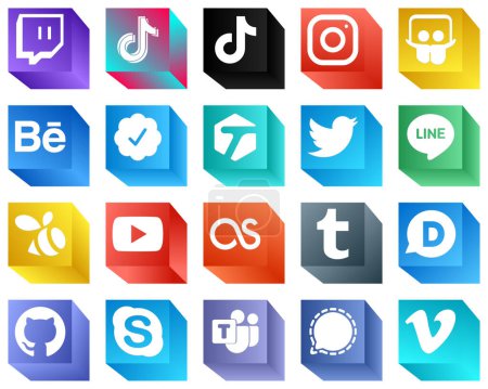 Ilustración de 20 Stylish 3D Social Media Icons such as youtube. line. tweet and tagged icons. Elegant and unique - Imagen libre de derechos