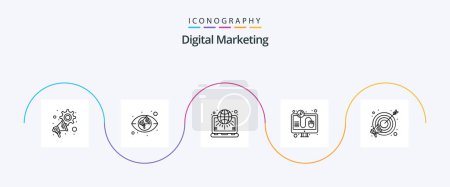 Illustration for Digital Marketing Line 5 Icon Pack Including target. online payment. net. per. click - Royalty Free Image