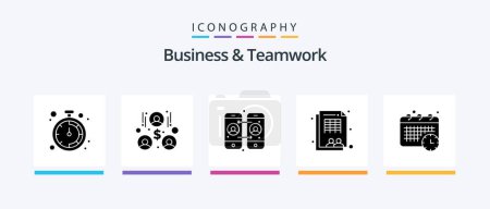Ilustración de Paquete de iconos de Business And Teamwork Glyph 5 incluido. Tiempo. Teléfono móvil. horario. fuerza laboral. Diseño de iconos creativos - Imagen libre de derechos