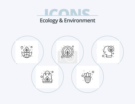 Téléchargez les illustrations : Ecology And Environment Line Icon Pack 5 Icon Design. energy. car. eco. green. co ecology - en licence libre de droit
