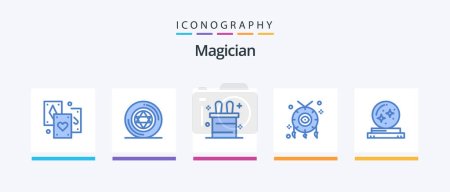 Ilustración de Magician Blue 5 Icon Pack Including magician. crystal. magic trick. ball. necklace. Creative Icons Design - Imagen libre de derechos