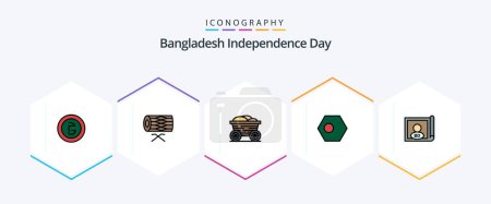 Téléchargez les illustrations : Bangladesh Independence Day 25 FilledLine icône pack y compris le pays. bangla. défilé. asiatique. produits alimentaires - en licence libre de droit