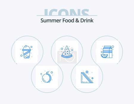 Ilustración de Comida y bebida de verano Blue Icon Pack 5 Icon Design. Naranja. fruta. Jugo. Bebe. rebanada - Imagen libre de derechos