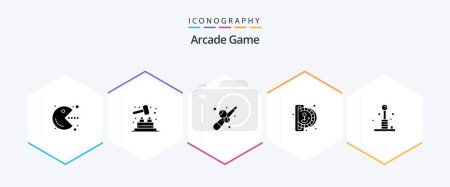 Illustration for Arcade 25 Glyph icon pack including games. arcade. fun. play. fun - Royalty Free Image