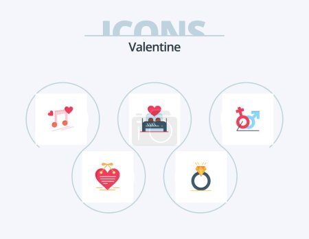 Téléchargez les illustrations : Valentine Flat Icon Pack 5 Icon Design. music node. day. ring. valentines. love - en licence libre de droit