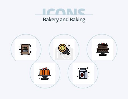Téléchargez les illustrations : Ligne de cuisson rempli Icône Pack 5 Icône Design. cuisson au four. cuisine. échelle. cuisine - en licence libre de droit
