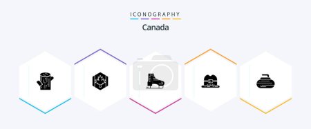 Téléchargez les illustrations : Pack d'icônes Glyphe Canada 25 incluant le curling. canada. alpin. chapeau. scandinavie - en licence libre de droit