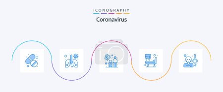 Illustration for Coronavirus Blue 5 Icon Pack Including virus. tourist. medical treatment. hospital bed - Royalty Free Image