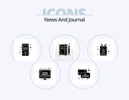 Ilustración de Noticias Glyph Icon Pack 5 Icon Design. noticias. artículo. Mensaje. Libro. grabación móvil - Imagen libre de derechos