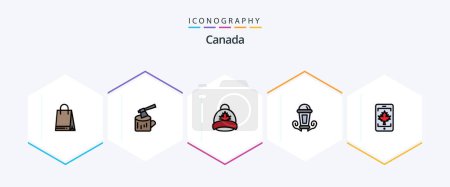 Téléchargez les illustrations : Canada 25 FilledLine icon pack including canada. mobile. cap. lantern. night - en licence libre de droit