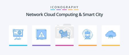 Illustration for Network Cloud Computing And Smart City Blue 5 Icon Pack Including smart. metro. server. message. discussion. Creative Icons Design - Royalty Free Image