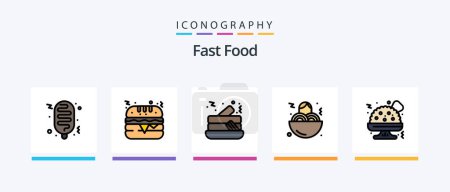 Téléchargez les illustrations : Fast Food Line Filled 5 Icon Pack Including . burger. fast food. food. fast. Creative Icons Design - en licence libre de droit