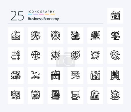 Téléchargez les illustrations : Economy 25 Line icon pack including economy. money. banking. economy. banking - en licence libre de droit