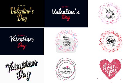 Illustration for Happy Valentine's Day text. hand lettering typography poster on red gradient background vector illustration suitable for use in design of romantic quote postcards. - Royalty Free Image
