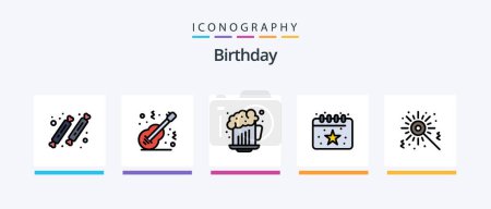 Ilustración de Línea de cumpleaños llenó el paquete de 5 iconos incluyendo globos. confeti. Cumpleaños. Celebra. romance. Diseño de iconos creativos - Imagen libre de derechos