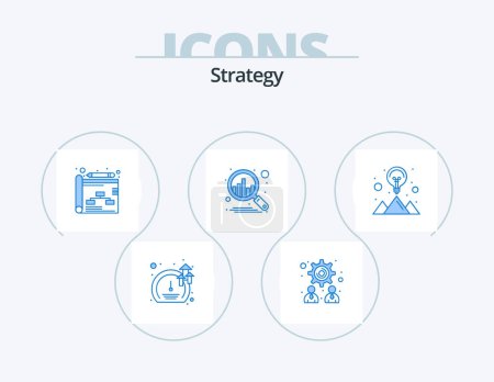 Ilustración de Estrategia Blue Icon Pack 5 Icon Design. .. Montaña. planificación. idea. análisis - Imagen libre de derechos