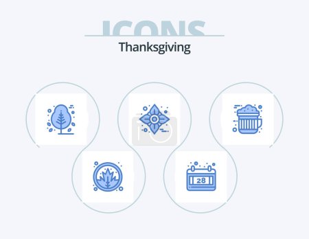 Illustration for Thanksgiving Blue Icon Pack 5 Icon Design. drink. chocolate. nature. thanksgiving. autumn - Royalty Free Image