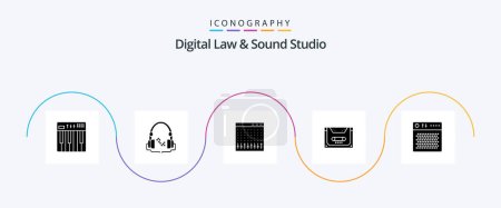 Illustration for Digital Law And Sound Studio Glyph 5 Icon Pack Including compact. audio. handfree. analog. hardware - Royalty Free Image