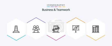 Téléchargez les illustrations : Pack d'icônes Business And Teamwork 25 Line incluant la stratégie. les affaires. groupe. technologie - en licence libre de droit