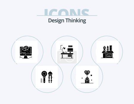 Téléchargez les illustrations : Design Thinking Glyph Icon Pack 5 Icon Design. designer. drawing. jewel. modeling. animationd - en licence libre de droit