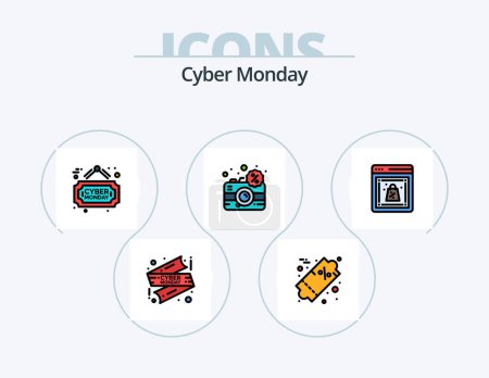 Ilustración de Cyber Monday Line Filled Icon Pack 5 Icon Design. discount. shopping. big deal. pending. sign board - Imagen libre de derechos