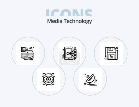 Ilustración de Media Technology Line Icon Pack 5 Icon Design. eye. laptop. antenna. communication. science - Imagen libre de derechos