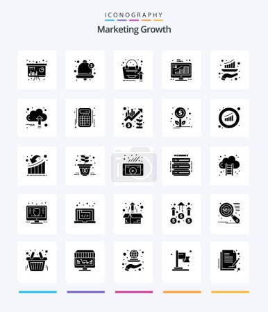 Téléchargez les illustrations : Creative Marketing Growth 25 Glyph Solid Black icon pack  Such As bar. growth. grow up. finance. business - en licence libre de droit