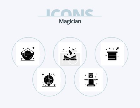 Téléchargez les illustrations : Magician Glyph Icon Pack 5 Icon Design. magic hat. spell book. cook. magic. book - en licence libre de droit
