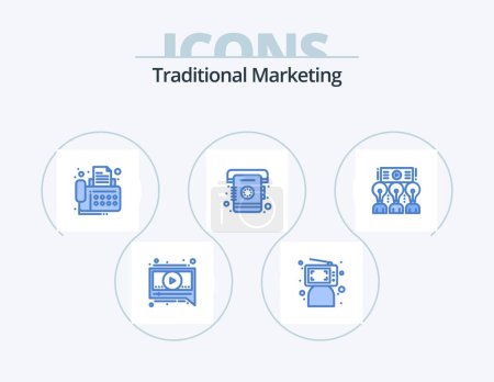 Illustration for Traditional Marketing Blue Icon Pack 5 Icon Design. presentation. list. connection. contact. phone - Royalty Free Image