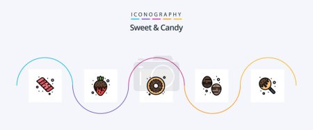 Ilustración de Dulce y caramelo de la línea llena plana 5 paquete de iconos incluyendo el azúcar. Dulces. donut. Dulces. postre - Imagen libre de derechos