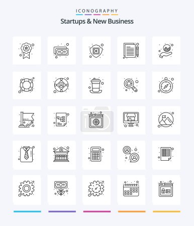 Illustration for Creative Startups And New Business 25 OutLine icon pack  Such As graph. project. ecommerce. planning. insurance - Royalty Free Image