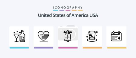 Ilustración de EE.UU. Line 5 Icon Pack Incluyendo americano. Vidrio. Americano. Una botella. Vino. Diseño de iconos creativos - Imagen libre de derechos