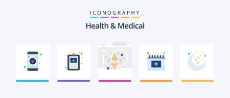 Téléchargez les illustrations : Health And Medical Flat 5 Icon Pack Including night. schedule. brake. medical. appointment. Creative Icons Design - en licence libre de droit