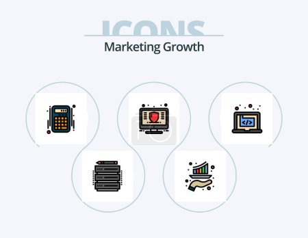 Ilustración de Marketing Growth Line Filled Icon Pack 5 Icon Design. chart. video. monitor. search. shopping - Imagen libre de derechos