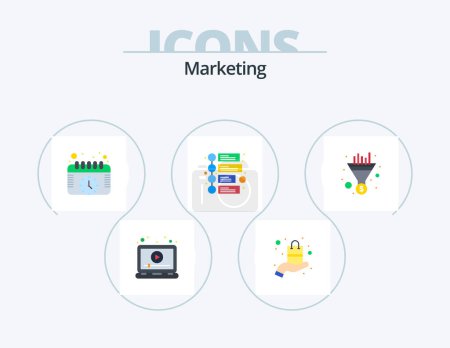 Illustration for Marketing Flat Icon Pack 5 Icon Design. funnel. timeline. sell. marketing. watch - Royalty Free Image