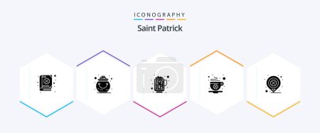 Téléchargez les illustrations : Pack icône Saint Patrick 25 Glyphe incluant le jour. saint. pot. tasse. vin - en licence libre de droit