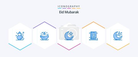 Ilustración de Eid Mubarak 25 Blue icon pack including holy. quran. glow. muslims. star - Imagen libre de derechos