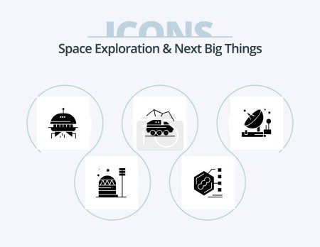 Ilustración de Exploración del espacio y lo siguiente Big Things Glyph Icon Pack 5 Icon Design. transporte. rover. Forma. planeta. ufo - Imagen libre de derechos