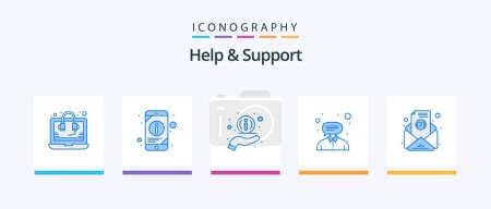 Téléchargez les illustrations : Help And Support Blue 5 Icon Pack Including subscription. email. help. support. customer. Creative Icons Design - en licence libre de droit