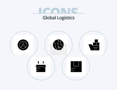 Téléchargez les illustrations : Global Logistics Glyph Icon Pack 5 Icon Design. box. world. global. map. global - en licence libre de droit