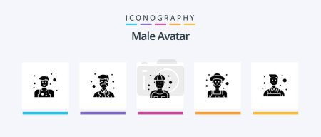 Illustration for Male Avatar Glyph 5 Icon Pack Including wall. decorator. mechanic. old man. gardener. Creative Icons Design - Royalty Free Image