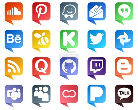 Illustration for 20 Professional Chat bubble style Social Media Icons such as question. feed. swarm. rss and tweet icons. Modern and professional - Royalty Free Image