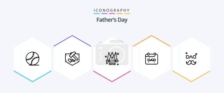Téléchargez les illustrations : Pack d'icônes Fathers Day 25 Line incluant père. la fête des pères. couronne. Mon père. calendrier - en licence libre de droit