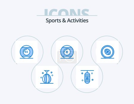 Illustration for Sports and Activities Blue Icon Pack 5 Icon Design. line-icon. ball. sports accessory. sports. game - Royalty Free Image