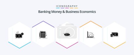 Téléchargez les illustrations : Banking Money And Business Economics 25 Glyph icon pack including forward. plan. banking. vision. eye - en licence libre de droit