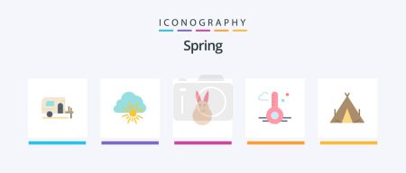 Illustration for Spring Flat 5 Icon Pack Including wigwam. camp. easter. spring. thermometer. Creative Icons Design - Royalty Free Image