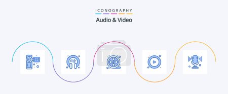 Illustration for Audio And Video Blue 5 Icon Pack Including . microphone. movie. mic. play - Royalty Free Image