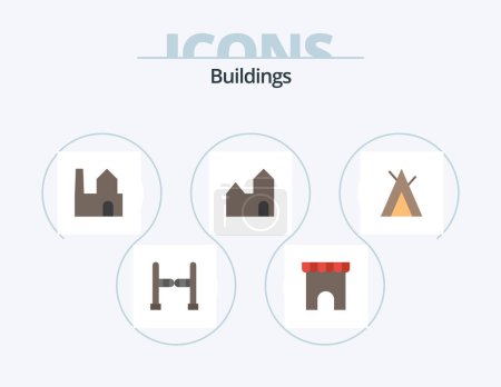 Ilustración de Edificios Flat Icon Pack 5 Icon Design. .. chimenea de fábrica. .. tienda - Imagen libre de derechos